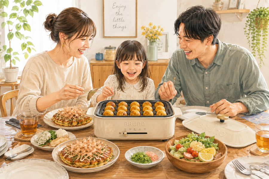 ブルーノホットプレートを囲む食卓シーン